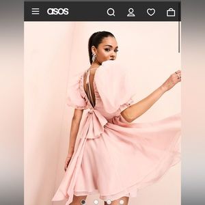 ASOS LUXE plunge puff sleeve mini dress in blush